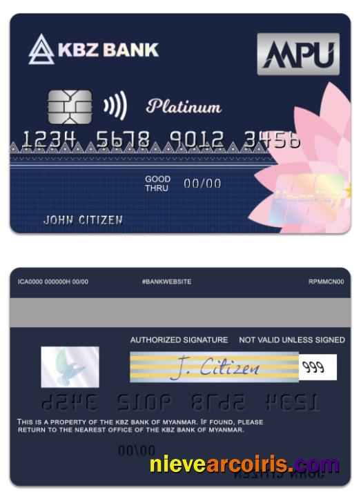 Myanmar KBZ Bank UnionPay platinum credit card